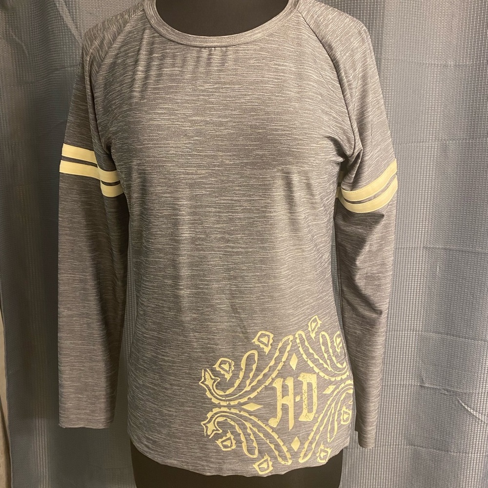 Harley Davison lightweight soft long sleeve women’s shirt, yellow & gray size m
